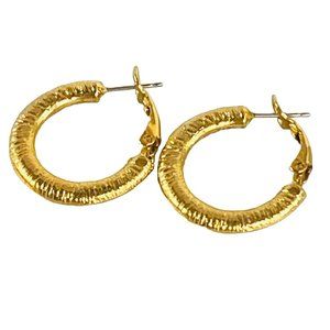 Hoop Earrings Gold Tone Round Womens Textured Omega Backs Shiny Fashion Style